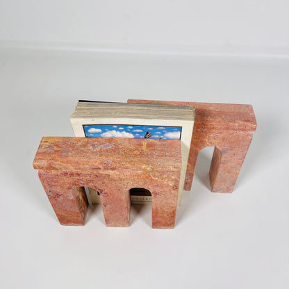 Tri-Arch Red Travertine Book End Pair
