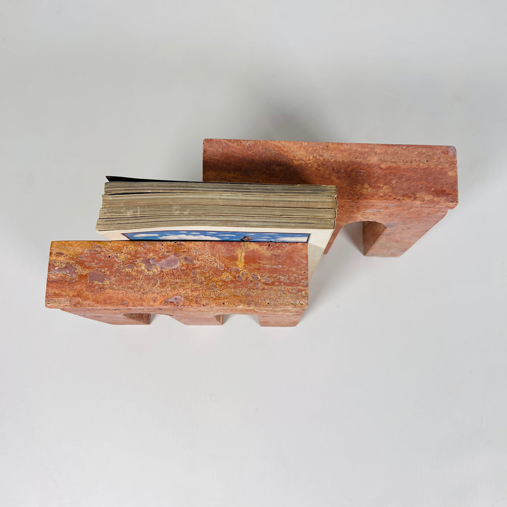 Tri-Arch Red Travertine Book End Pair