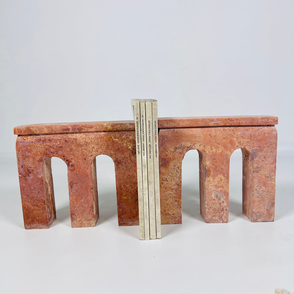 Tri-Arch Red Travertine Book End Pair