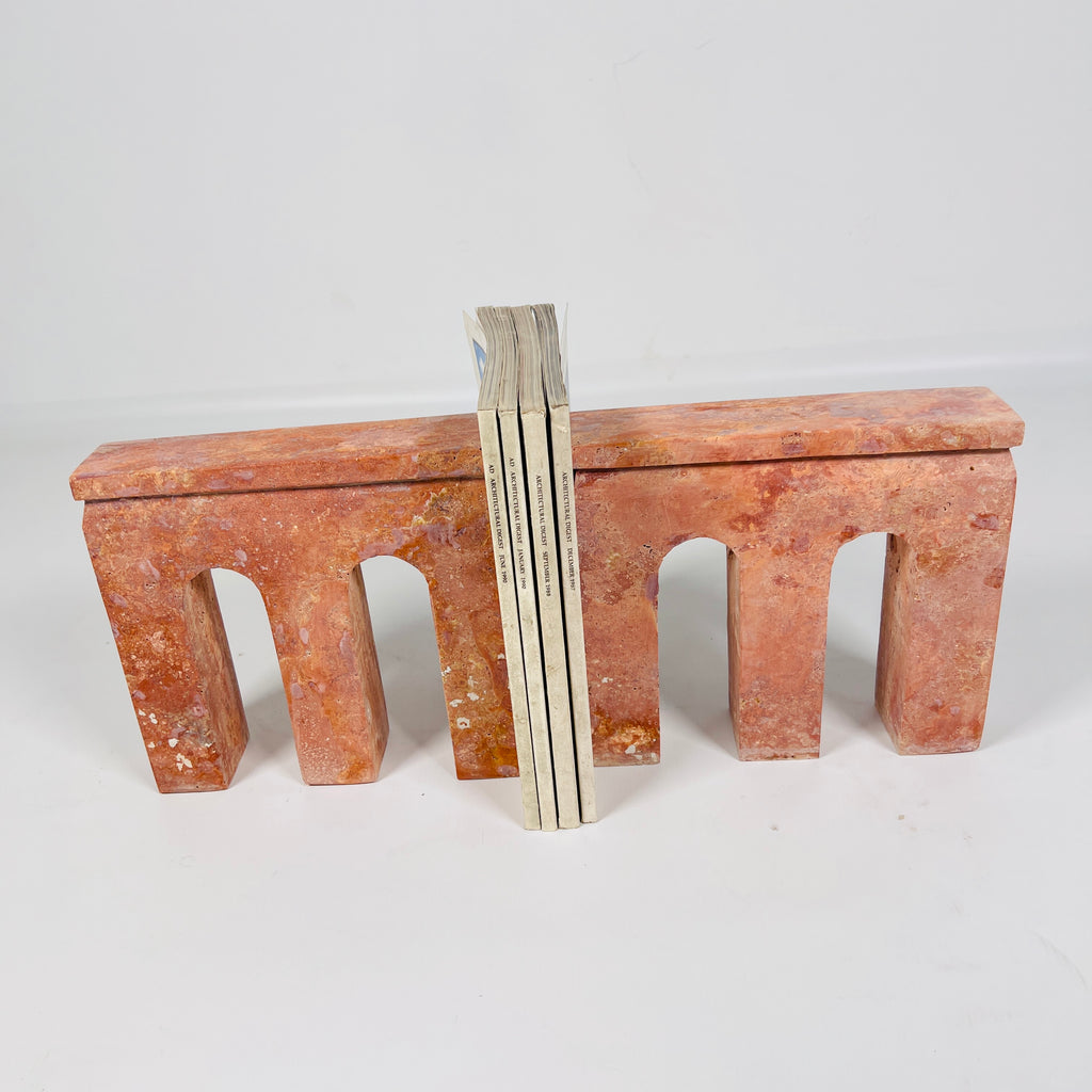 Red Travertine Three Pillar Book End Pair