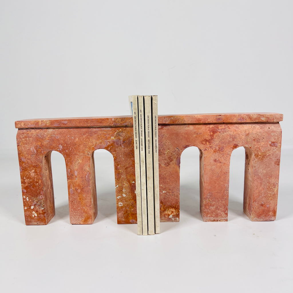 Red Travertine Three Pillar Book End Pair