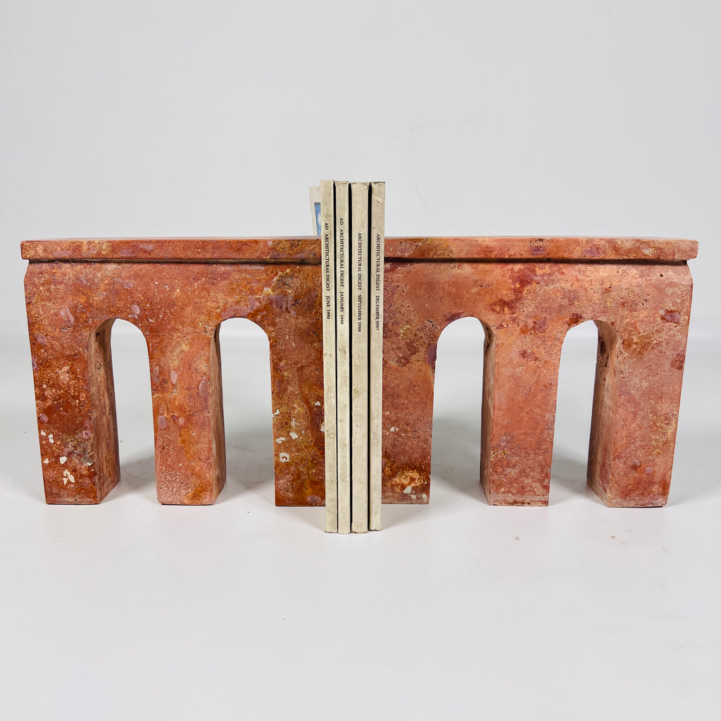 Red Travertine Three Pillar Book End Pair