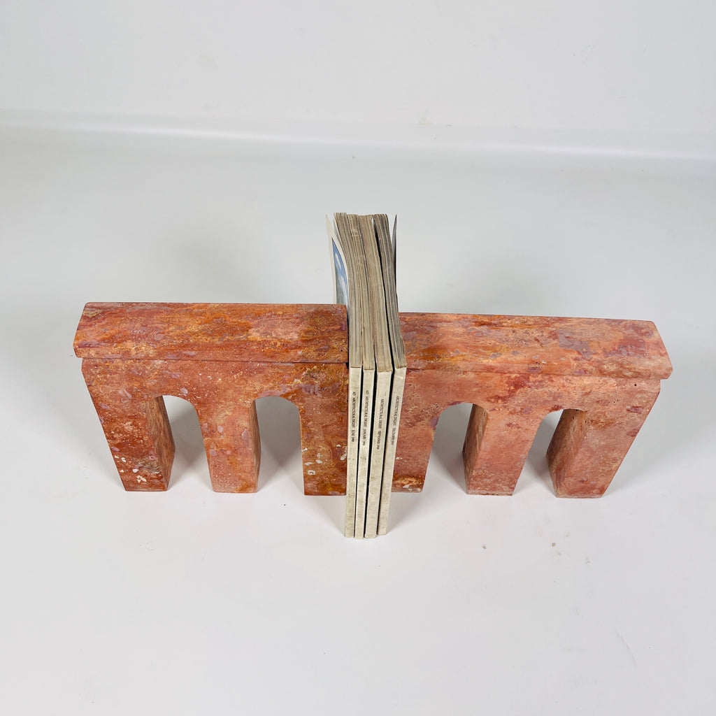 Red Travertine Three Pillar Book End Pair