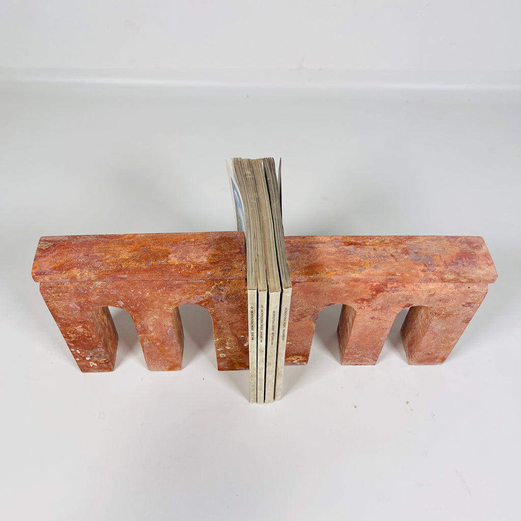 Red Travertine Three Pillar Book End Pair