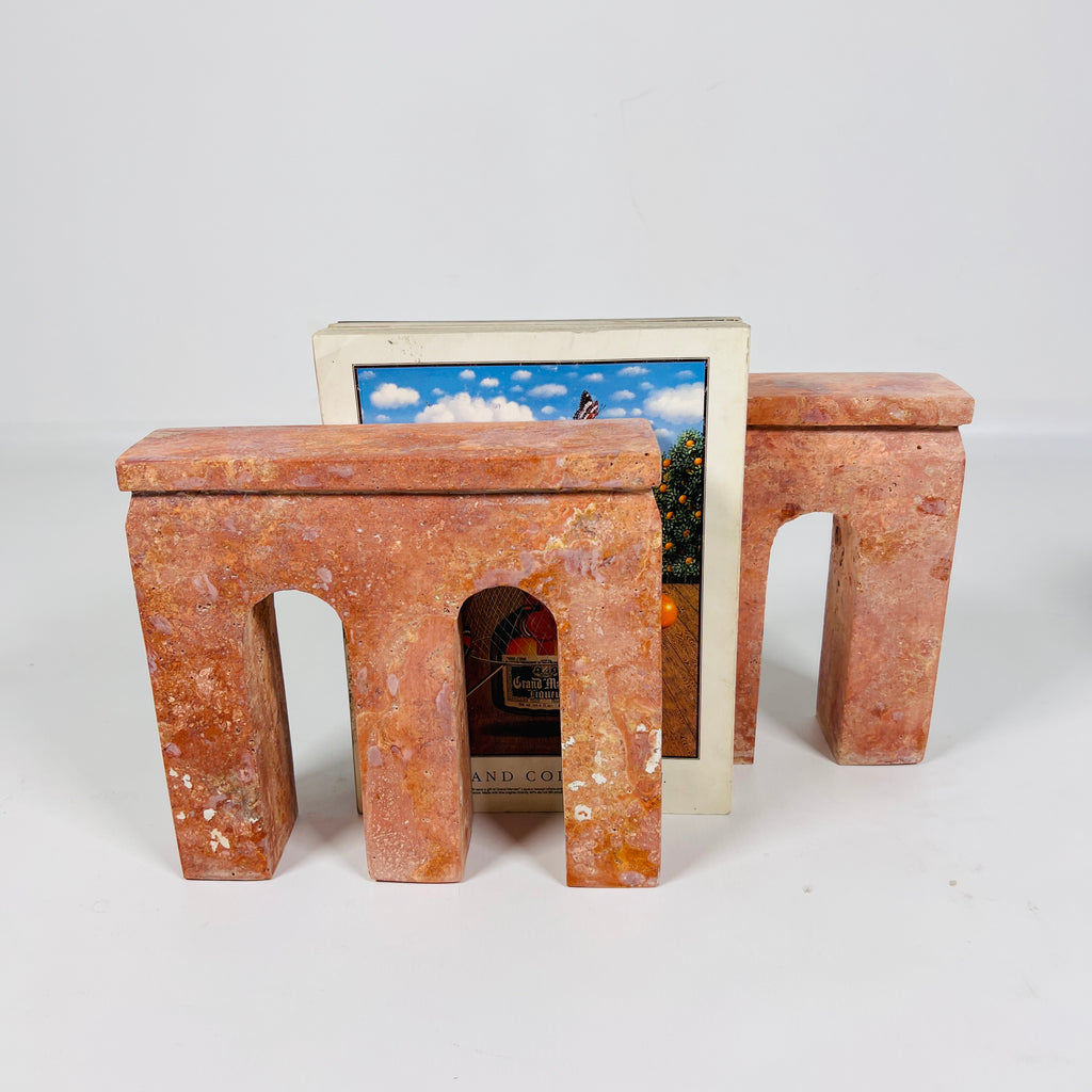 Red Travertine Three Pillar Book End Pair