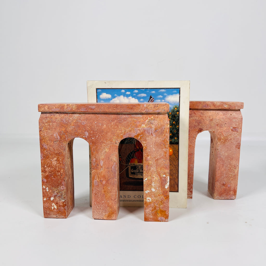 Red Travertine Three Pillar Book End Pair