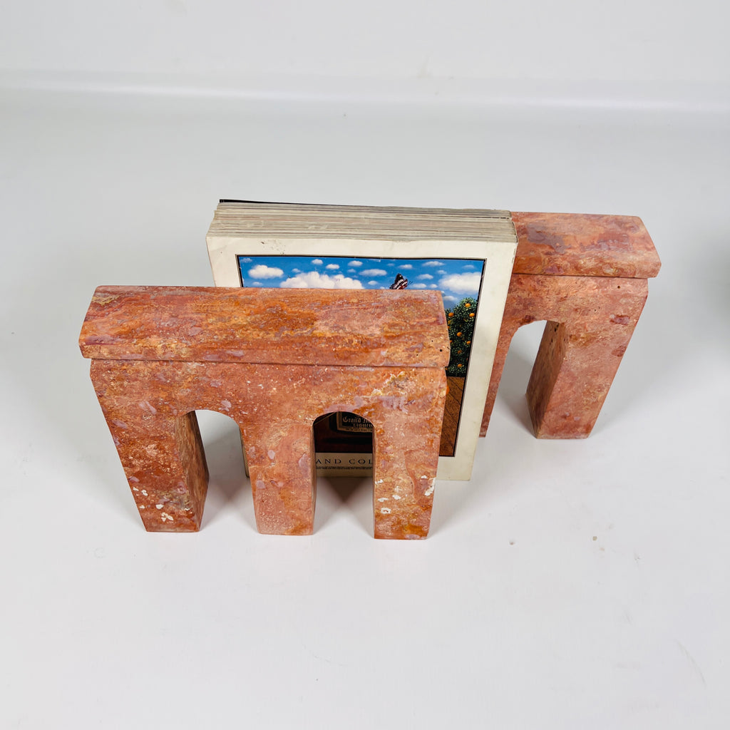 Red Travertine Three Pillar Book End Pair