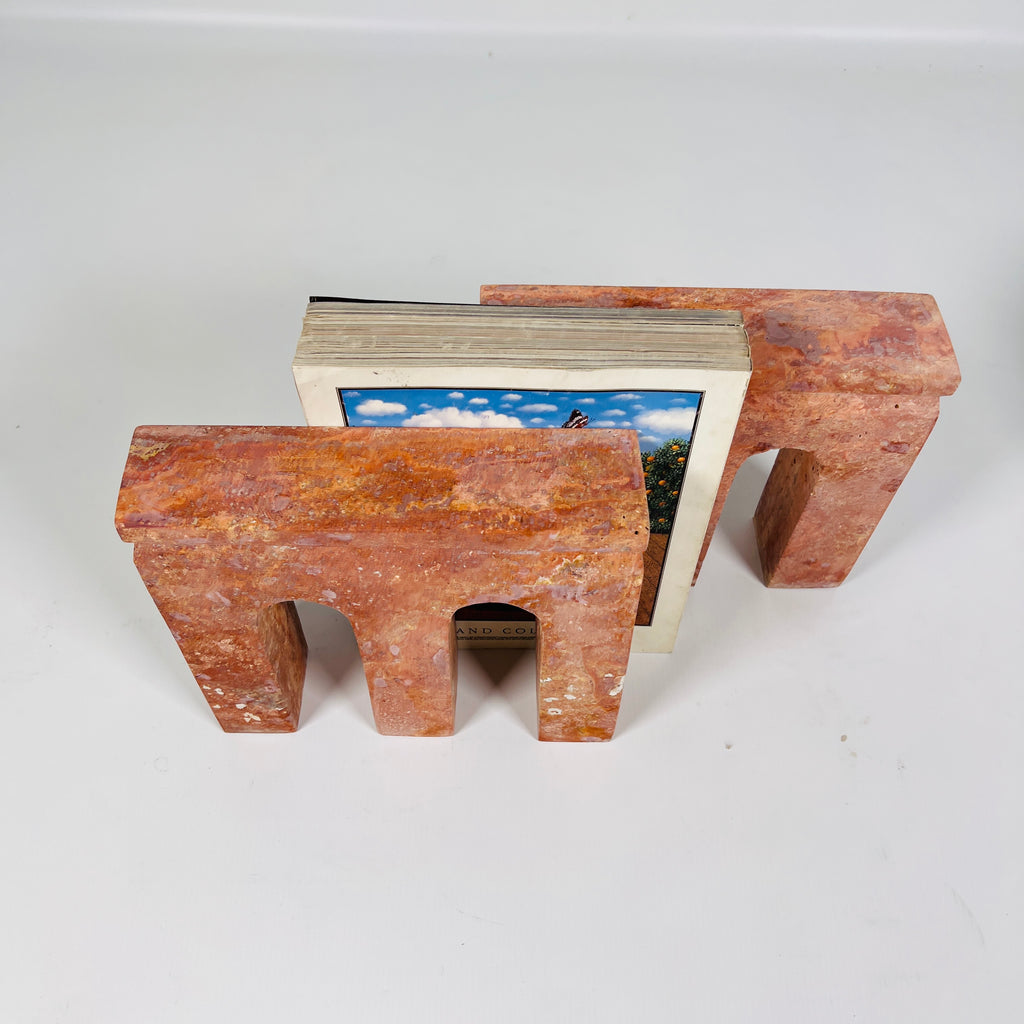 Red Travertine Three Pillar Book End Pair