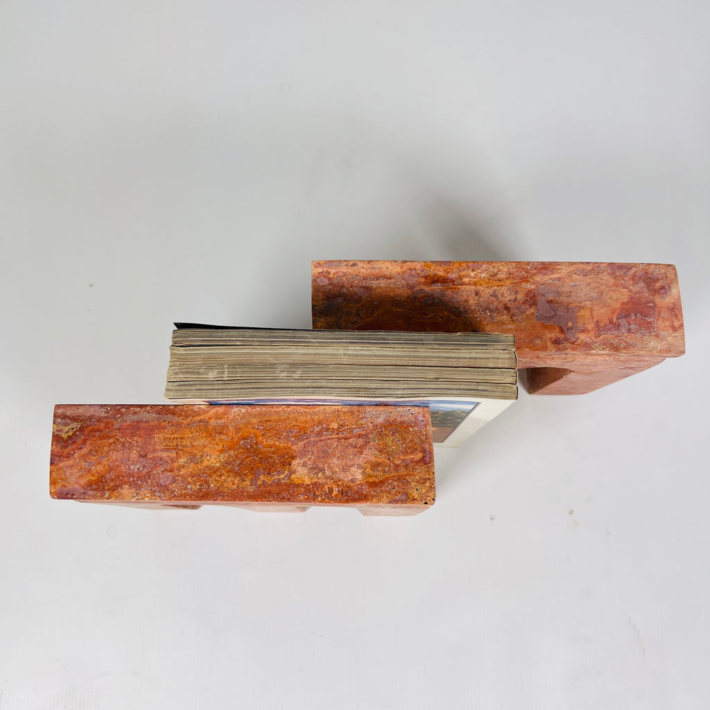 Red Travertine Three Pillar Book End Pair