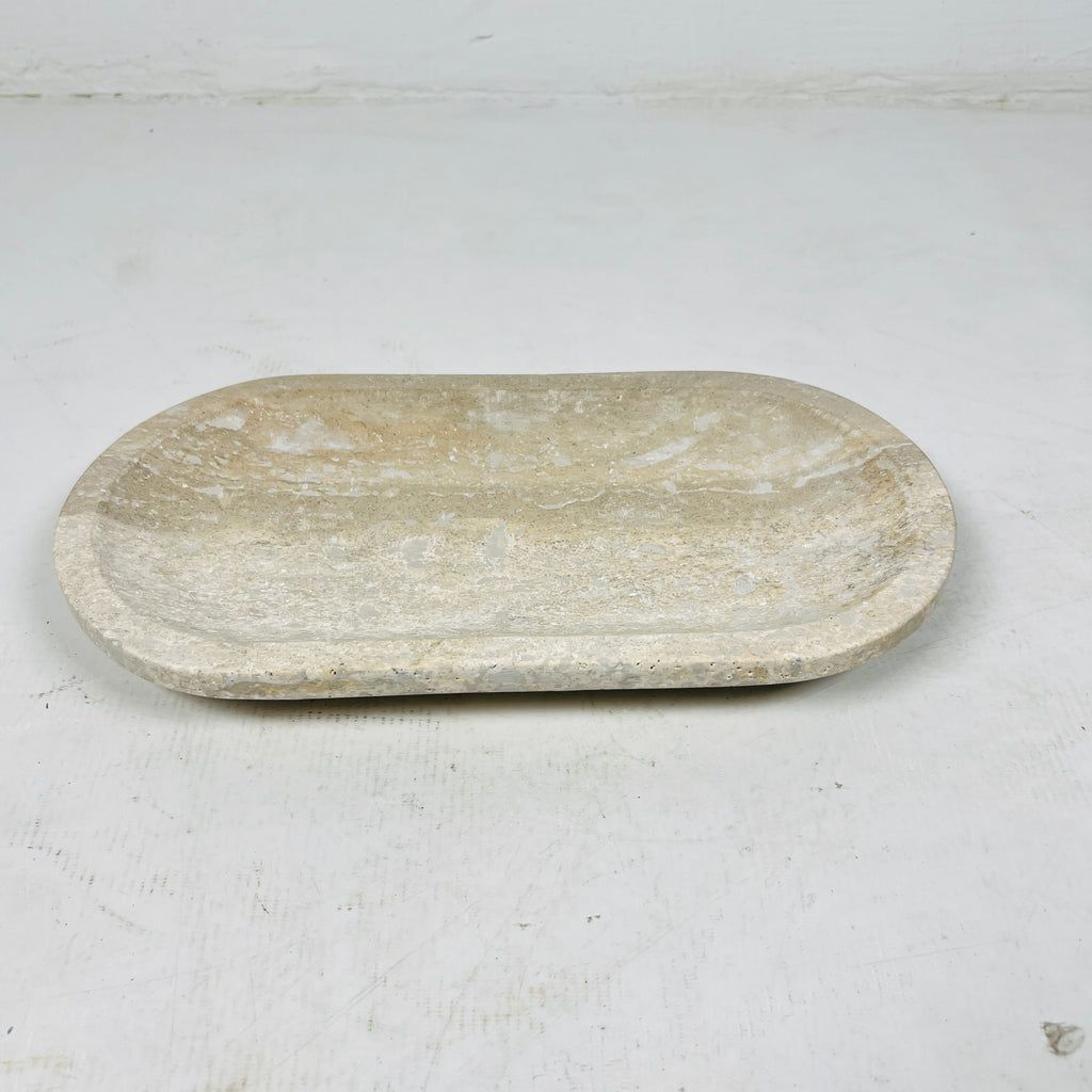 Travertine Oval Stroked Tray