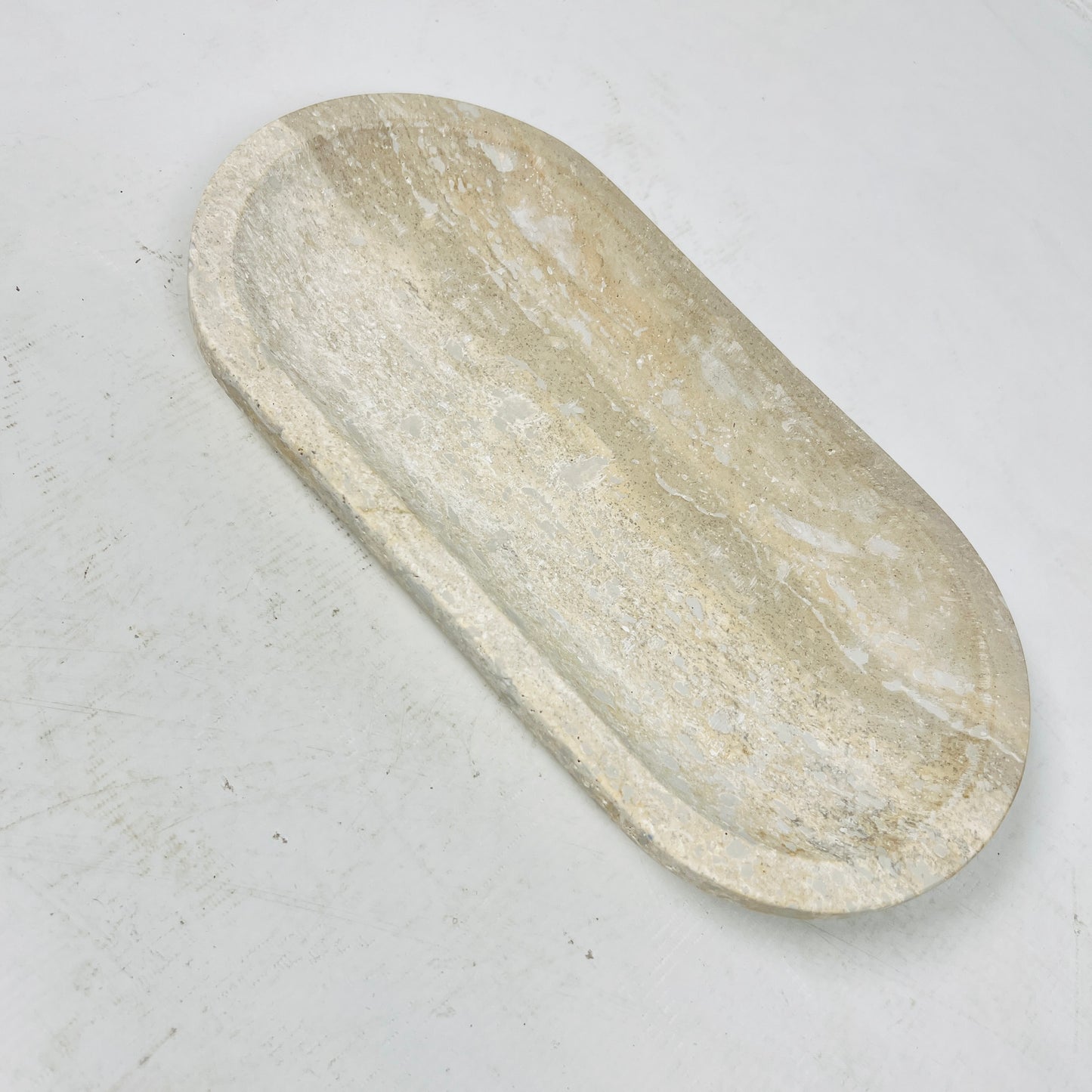 Travertine Oval Stroked Tray