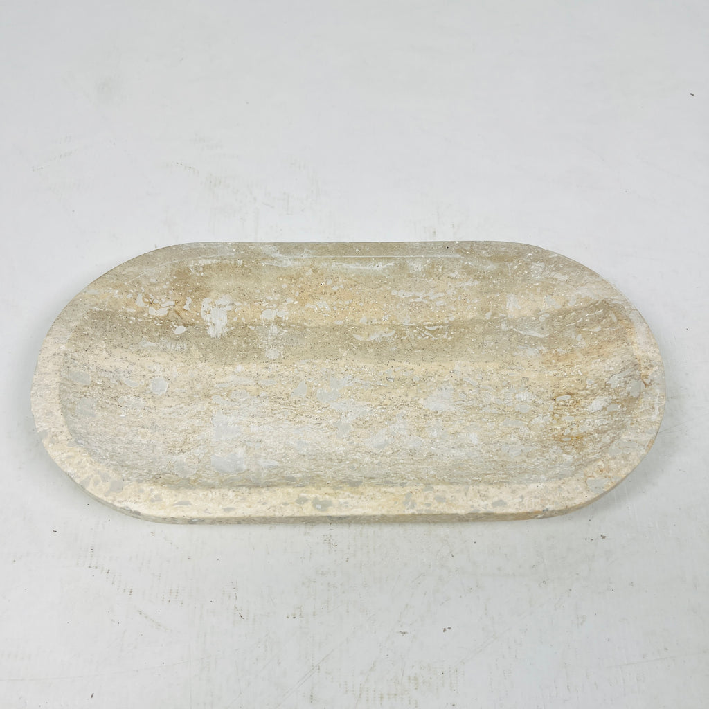 Travertine Oval Stroked Tray