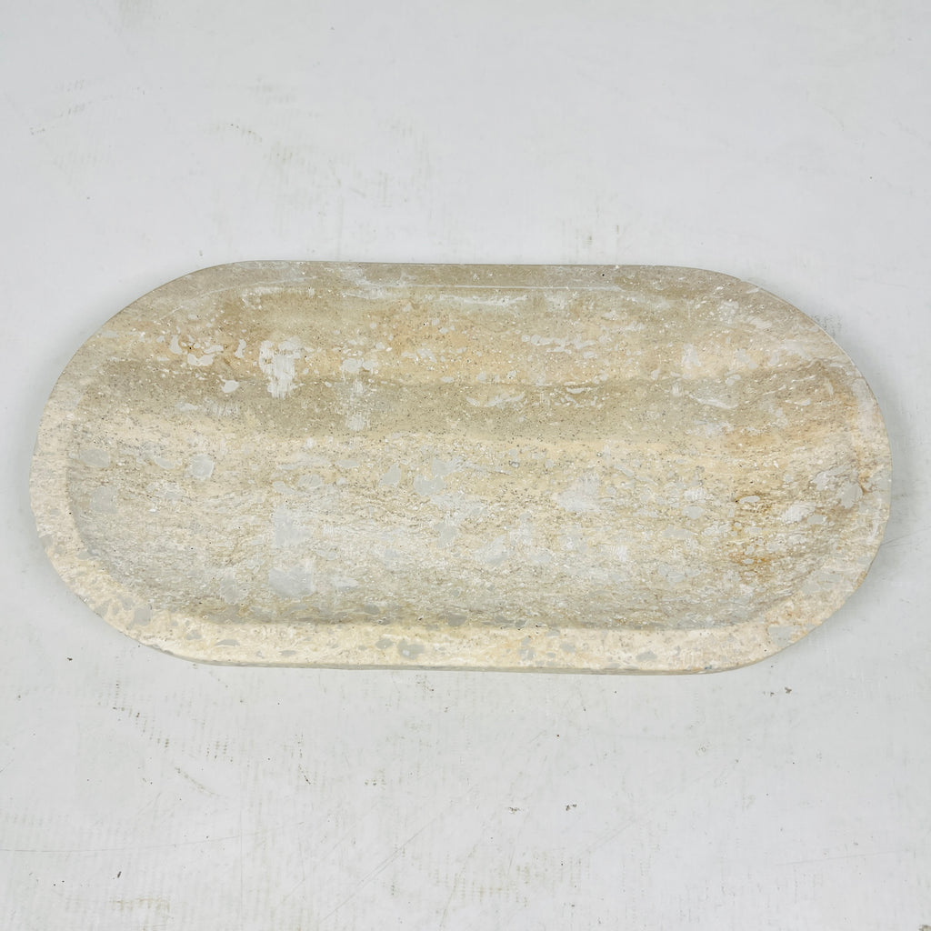 Travertine Oval Stroked Tray