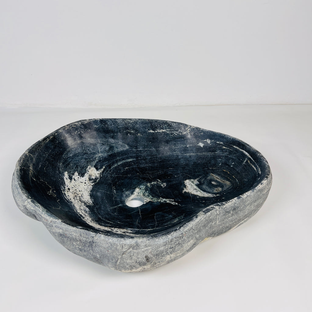 Black With White Splotches River Stone Sink