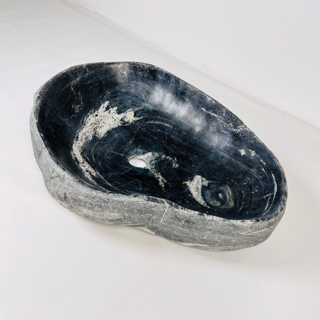 Black With White Splotches River Stone Sink