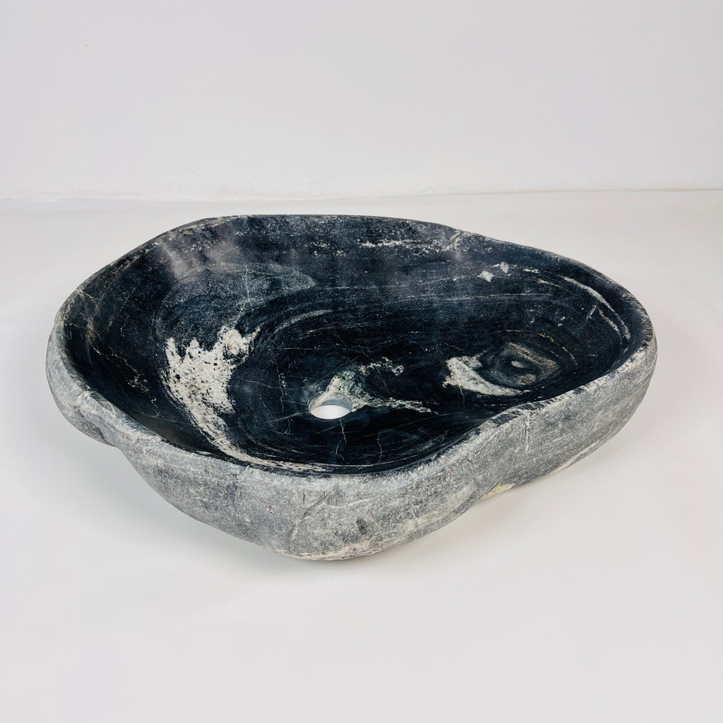 Black With White Splotches River Stone Sink