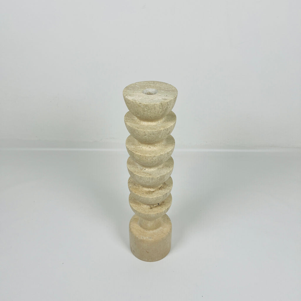 Upside Down Stacked Travertine Candle Stand