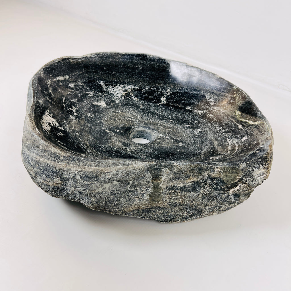 Splashed Midnight Black River Stone Sink