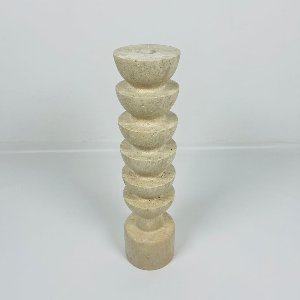 Upside Down Stacked Travertine Candle Stand