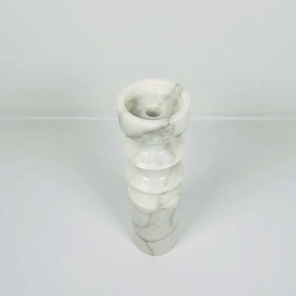 Bulged Disc Grey Marble Candle Stand