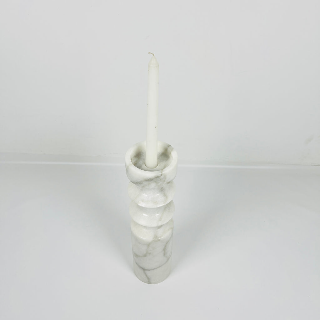 Bulged Disc Grey Marble Candle Stand