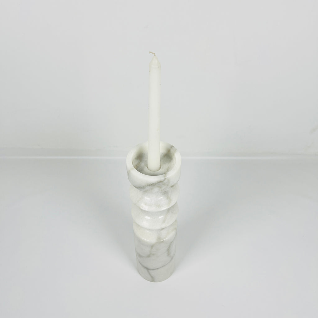 Bulged Disc Grey Marble Candle Stand