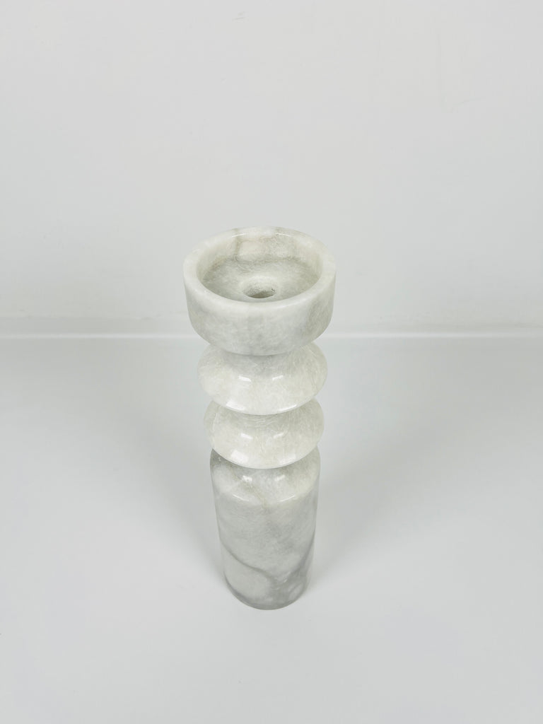 Bulged Disc Grey Marble Candle Stand