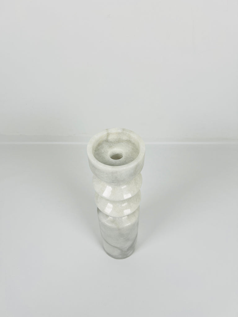 Bulged Disc Grey Marble Candle Stand