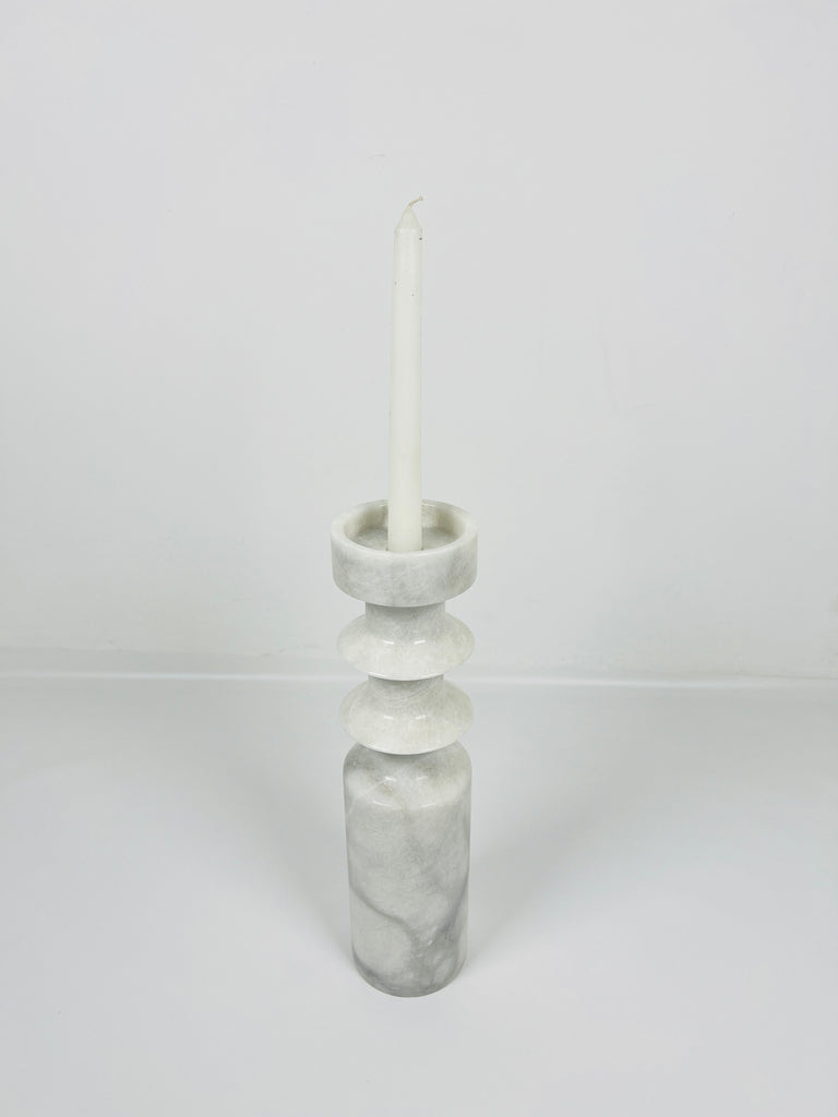 Bulged Disc Grey Marble Candle Stand