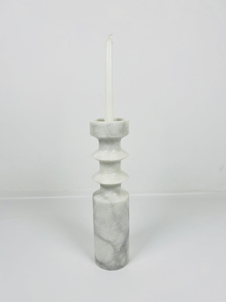 Bulged Disc Grey Marble Candle Stand