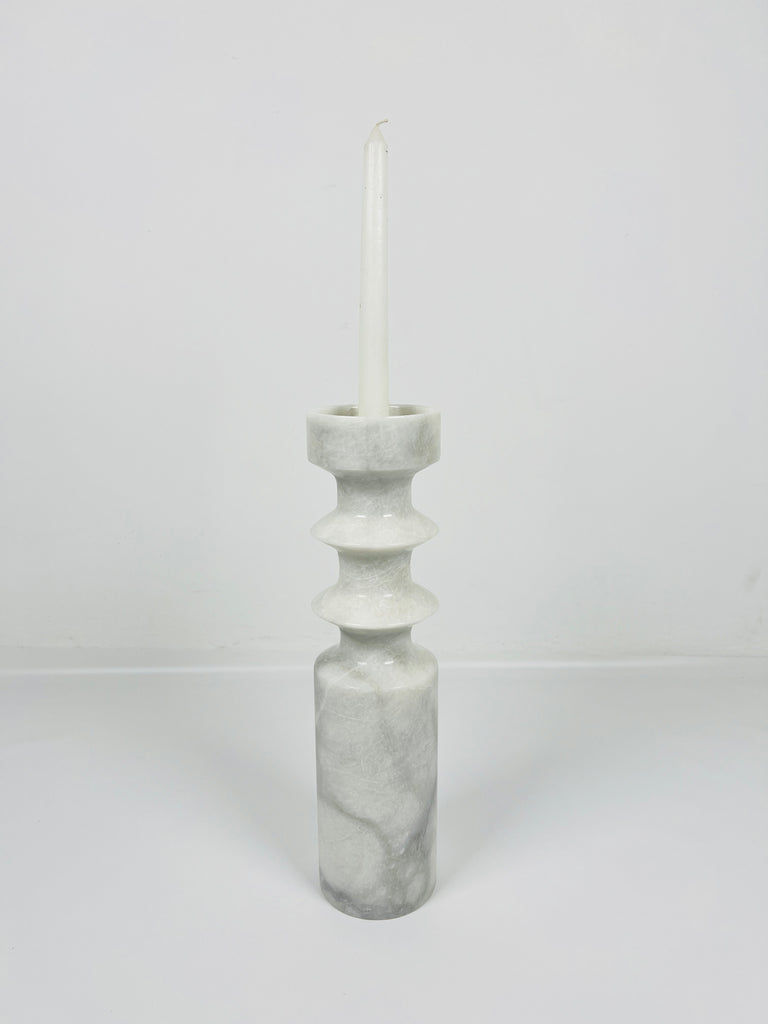 Bulged Disc Grey Marble Candle Stand