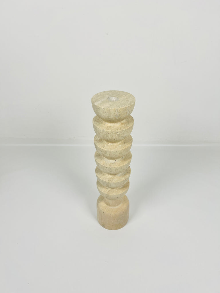 Upside Down Stacked Travertine Candle Stand