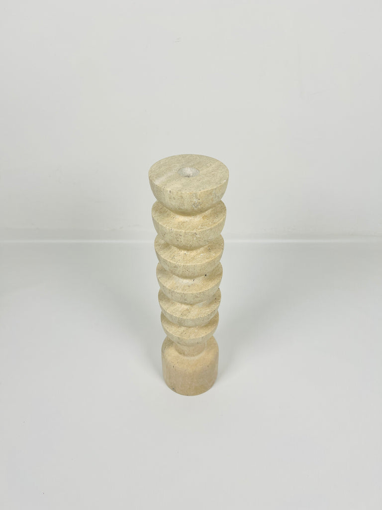 Upside Down Stacked Travertine Candle Stand