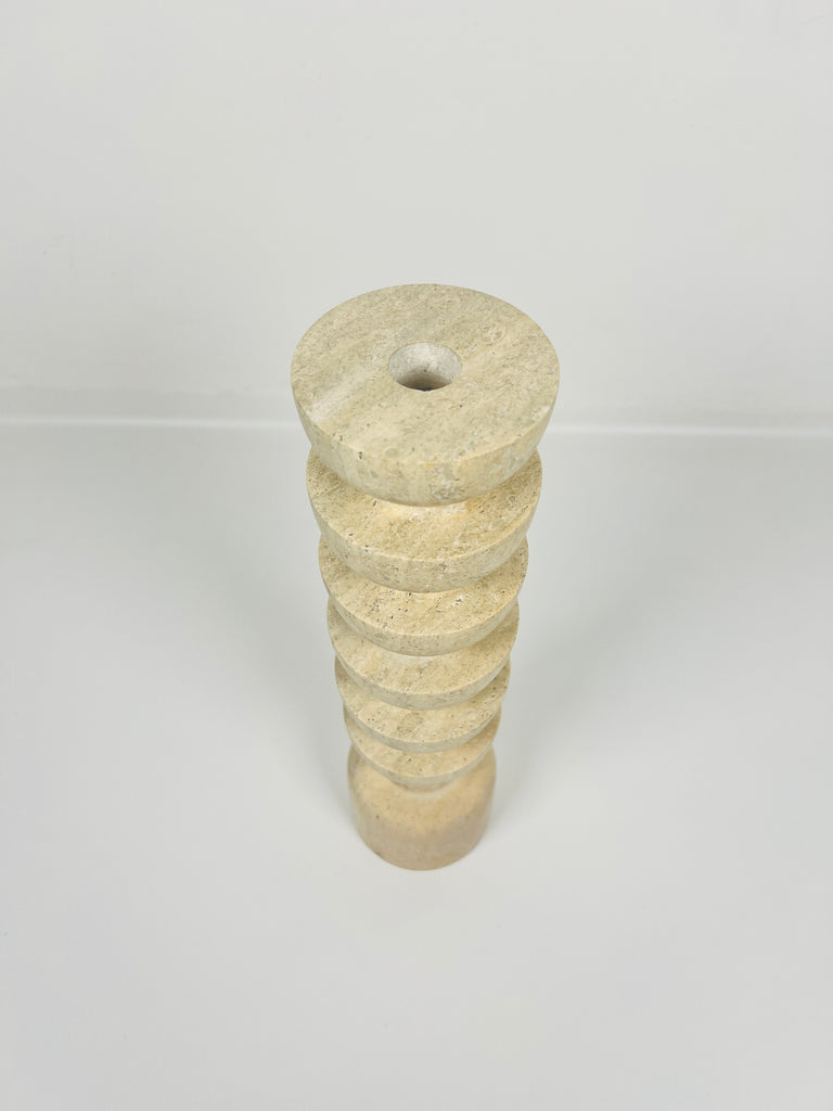 Upside Down Stacked Travertine Candle Stand