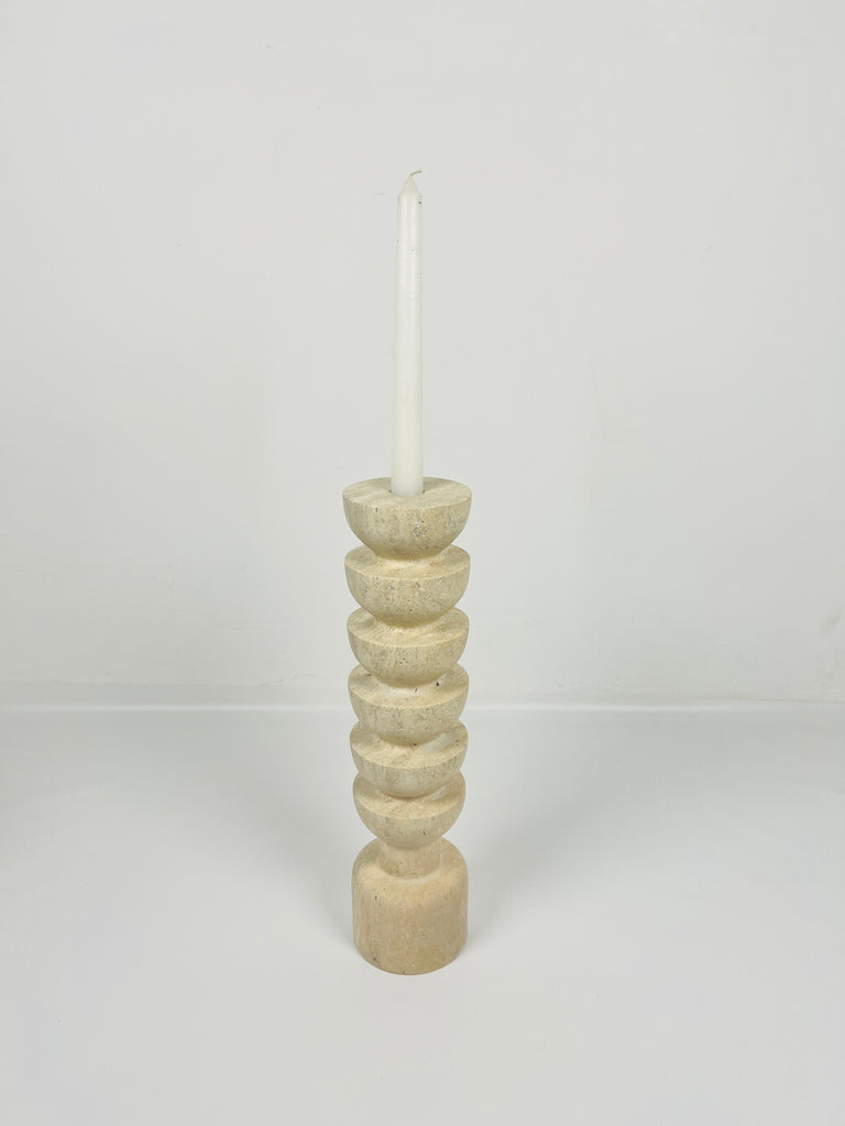 Upside Down Stacked Travertine Candle Stand