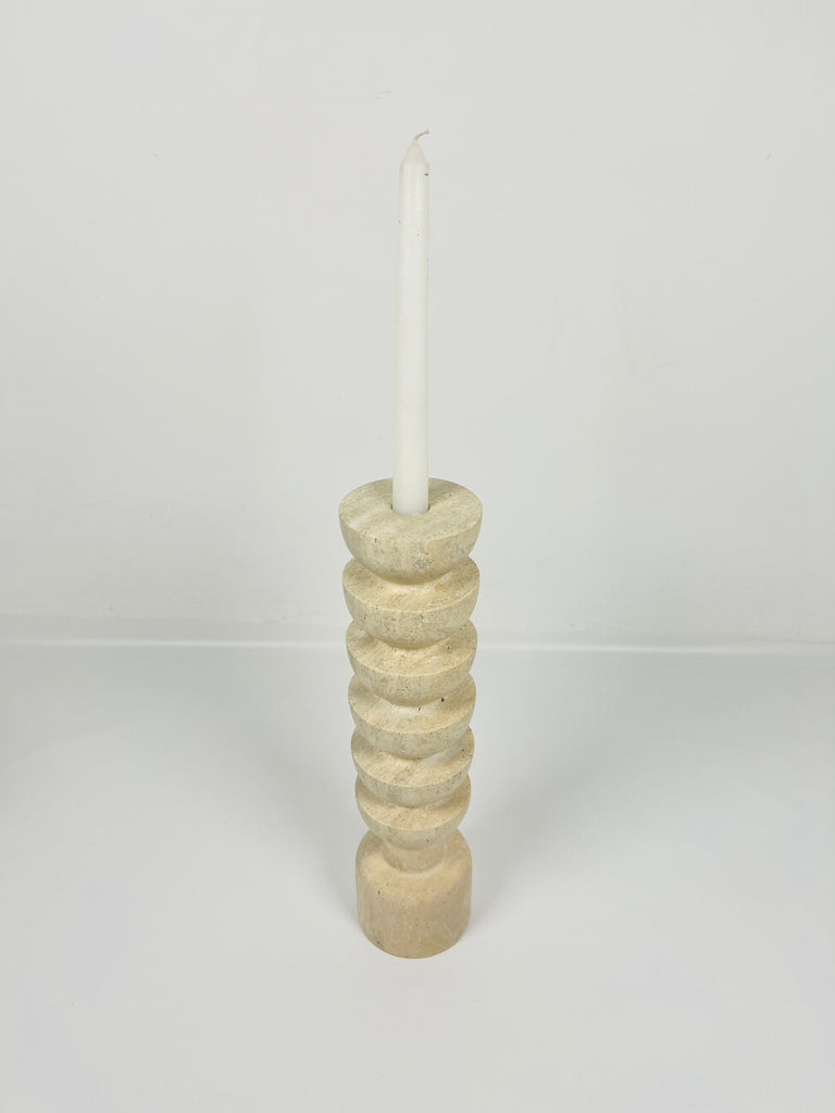 Upside Down Stacked Travertine Candle Stand