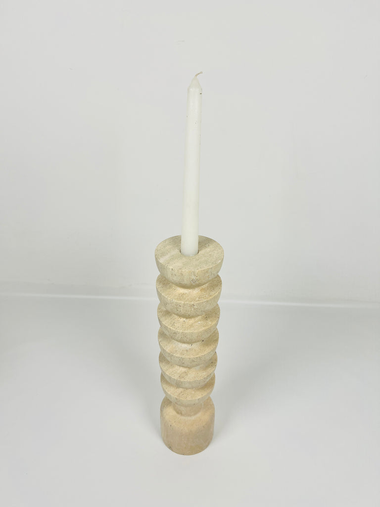 Upside Down Stacked Travertine Candle Stand