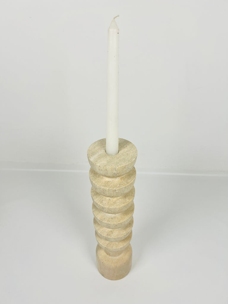 Upside Down Stacked Travertine Candle Stand