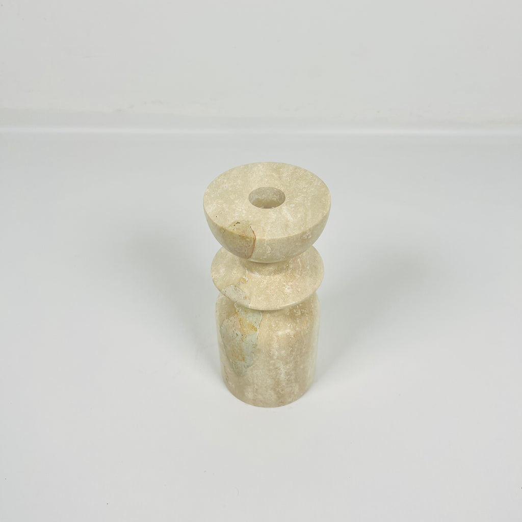 Short Ringed Bottled Travertine Candle Stand