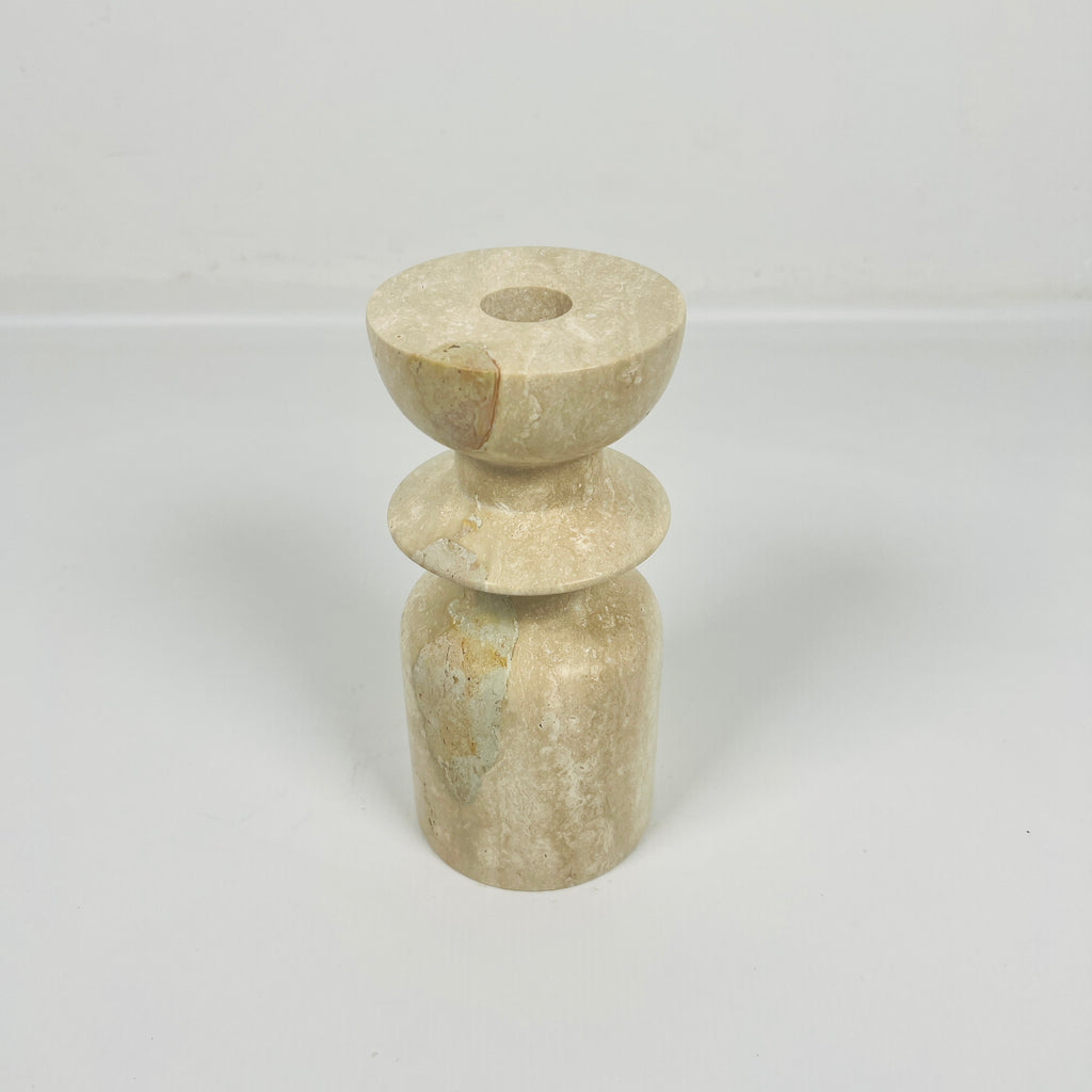 Short Ringed Bottled Travertine Candle Stand