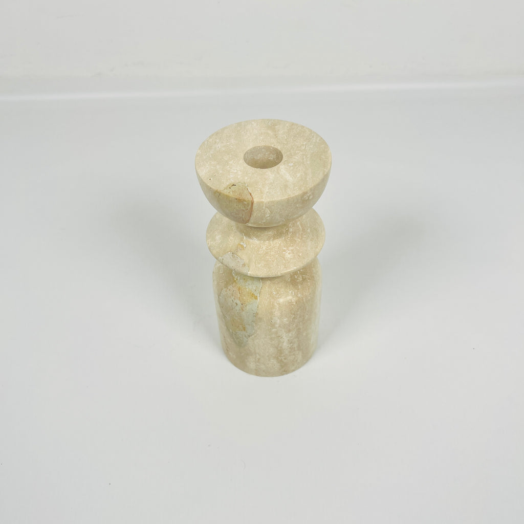 Short Ringed Bottled Travertine Candle Stand