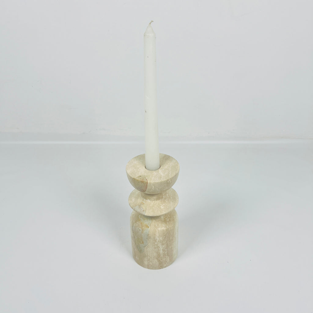 Short Ringed Bottled Travertine Candle Stand