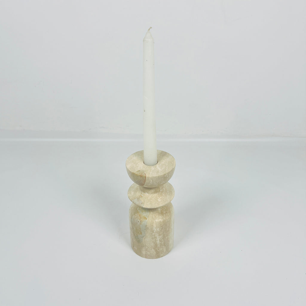 Short Ringed Bottled Travertine Candle Stand