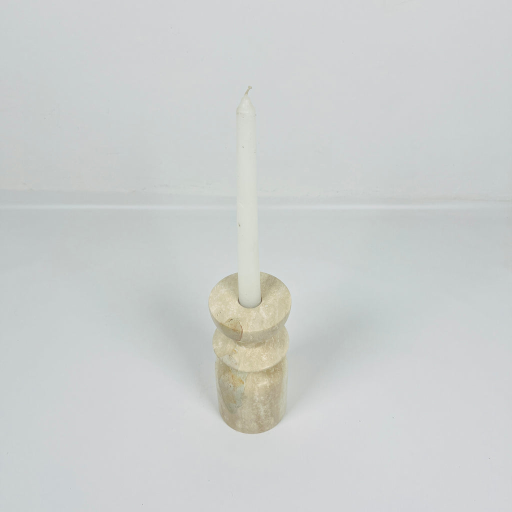 Short Ringed Bottled Travertine Candle Stand