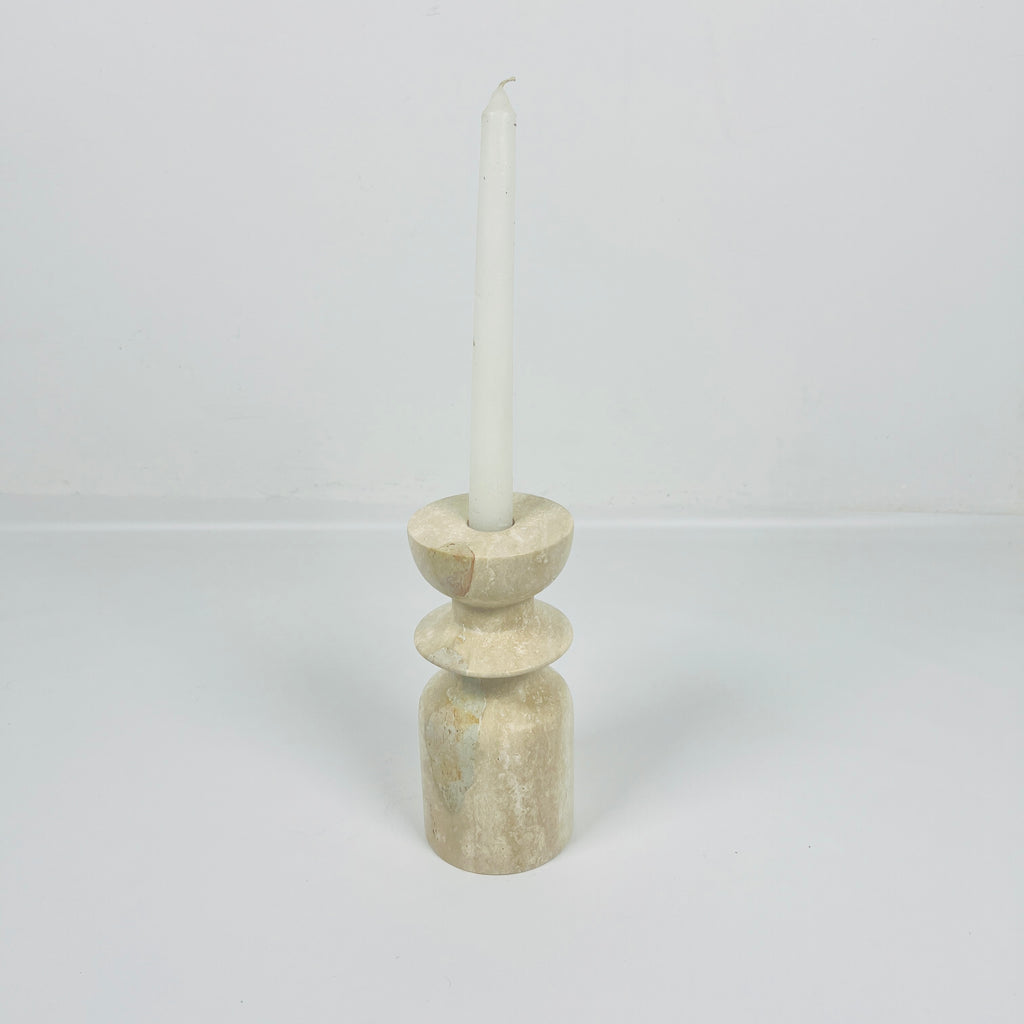 Short Ringed Bottled Travertine Candle Stand