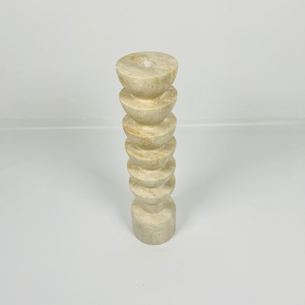 Upside Down Stacked Travertine Candle Stand