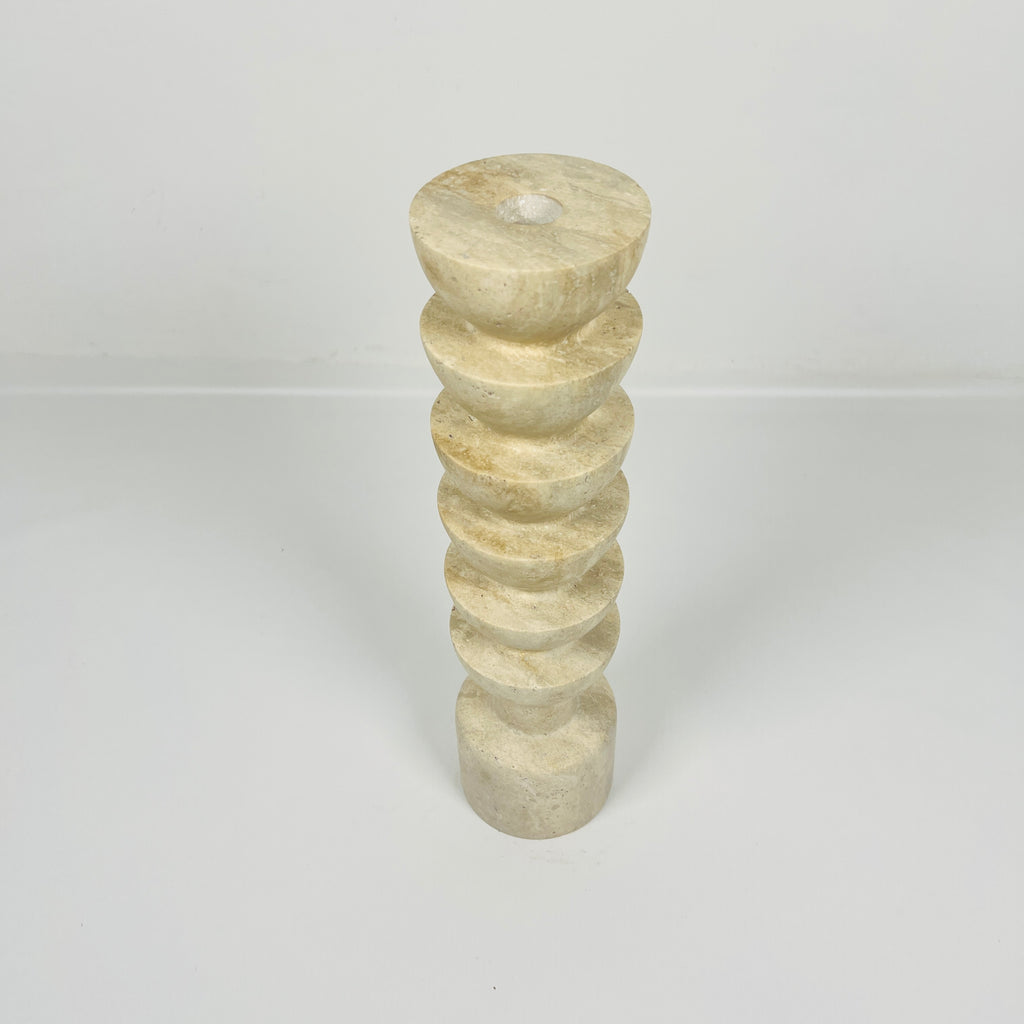 Upside Down Stacked Travertine Candle Stand