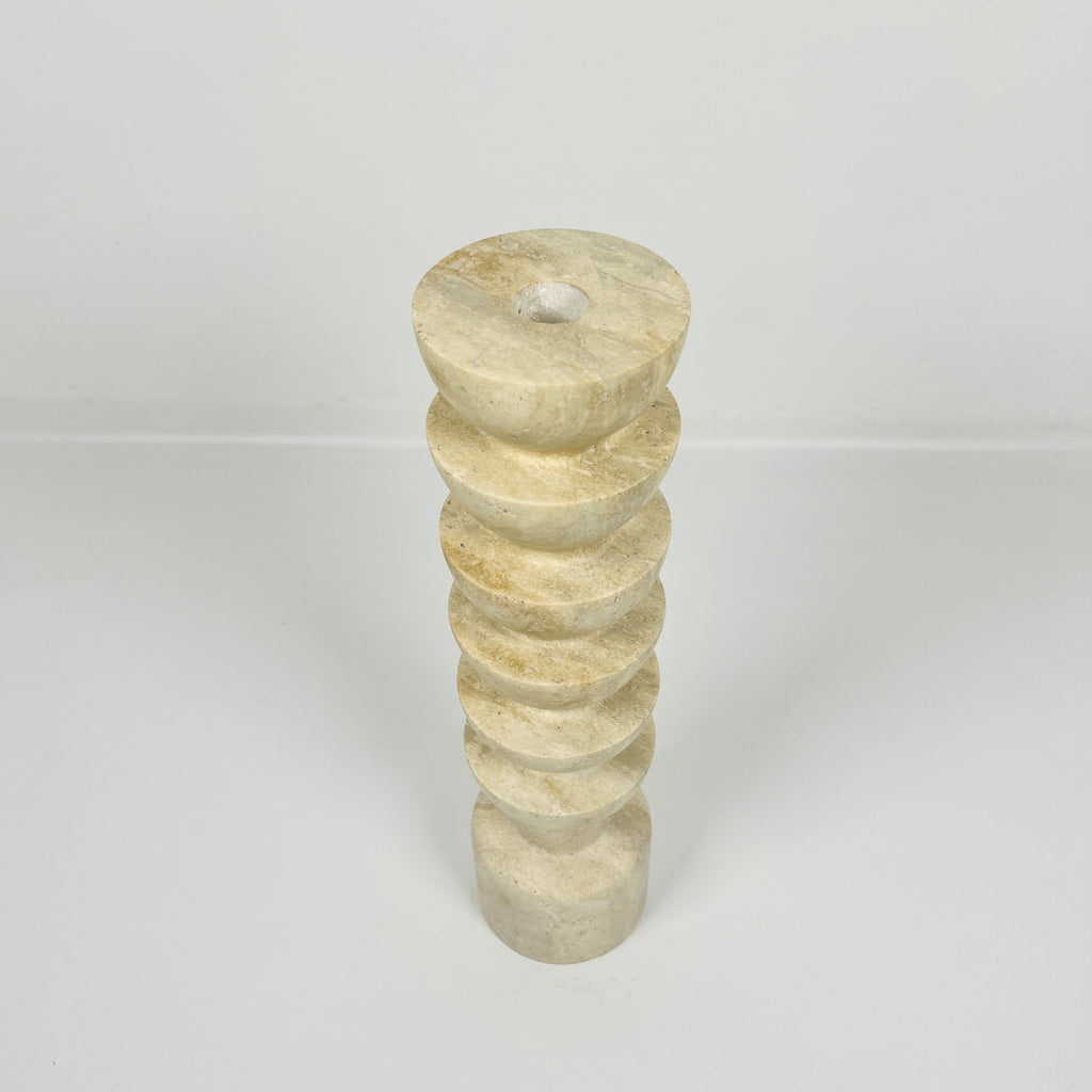 Upside Down Stacked Travertine Candle Stand