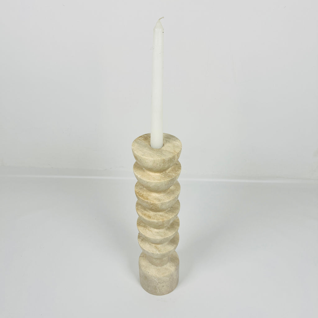 Upside Down Stacked Travertine Candle Stand