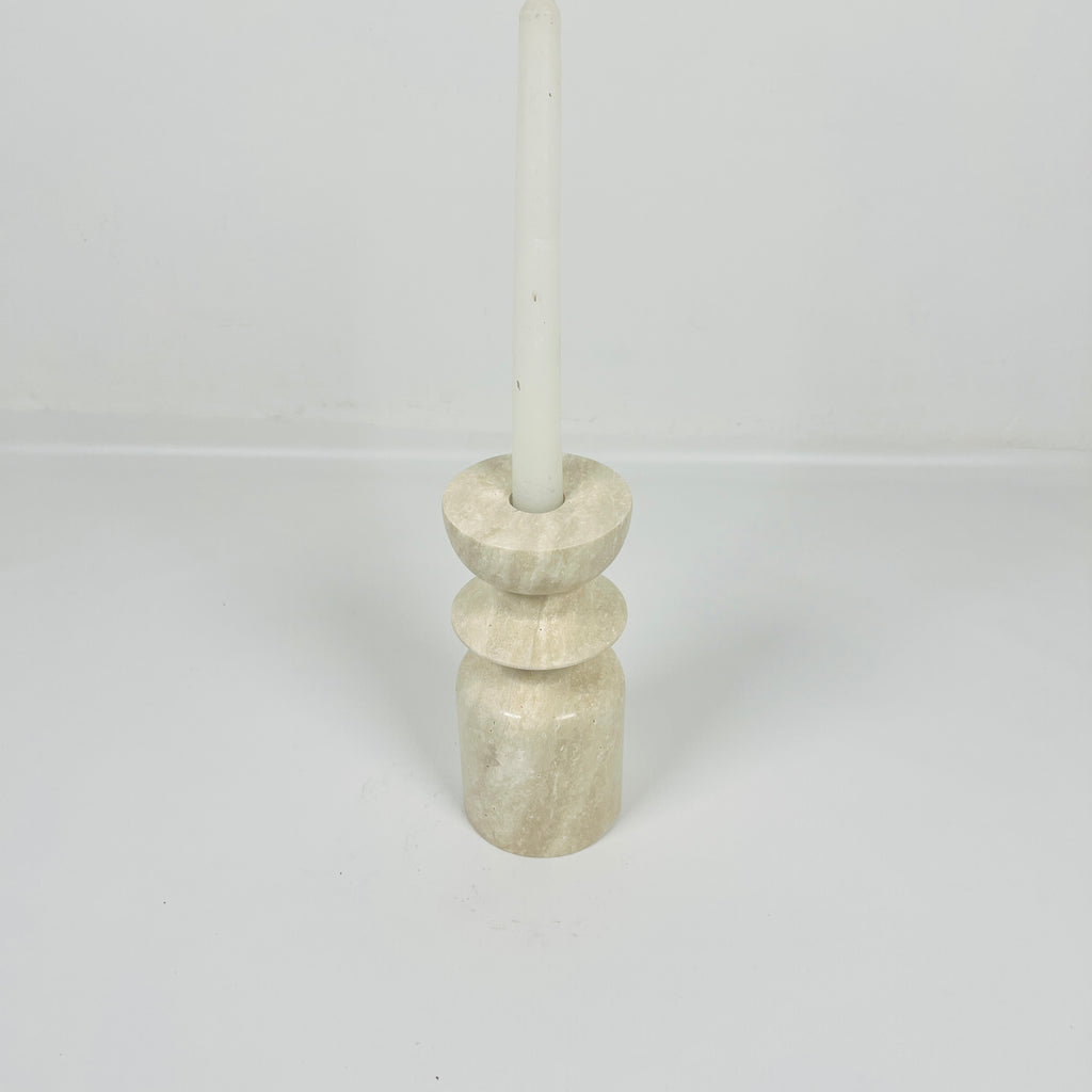 Short Ringed Bottled Travertine Candle Stand